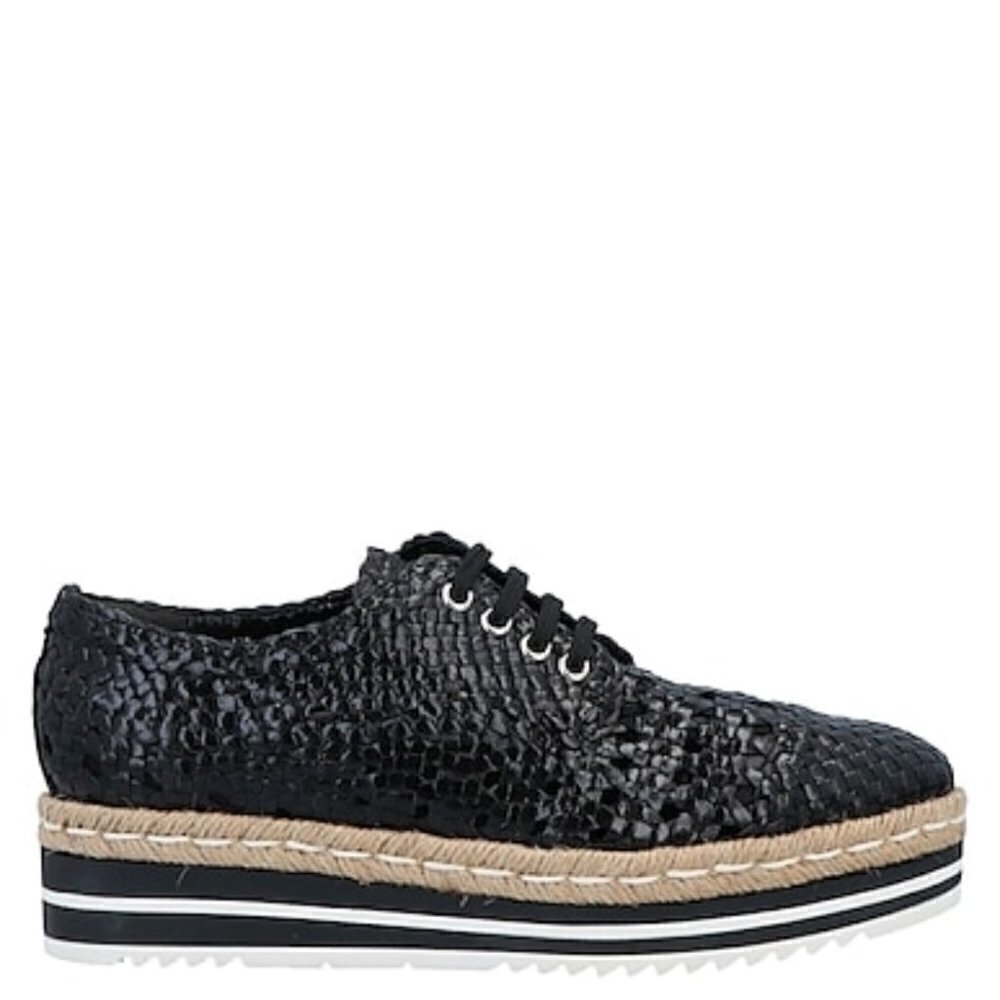 Pons Quintana Black Leather Lace Up Espadrilles, Sz EU  36